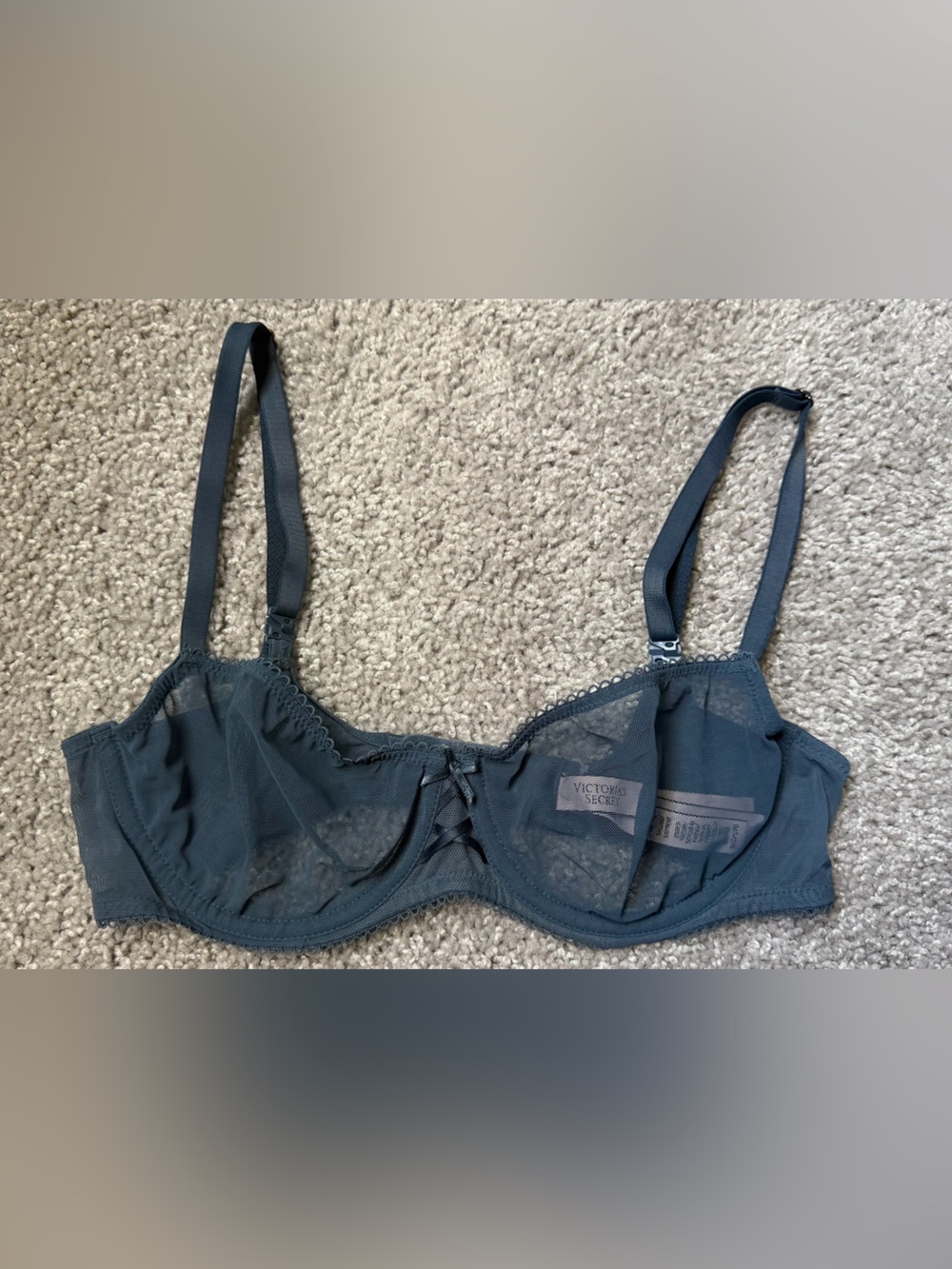 Dream Angel Victoria's Secret Blue Mesh Underwire Bra with Bow Accent